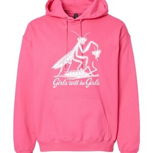 Pink Graphic Hoodie By Mad Mavis "Girls Will Be Girls" Size Small